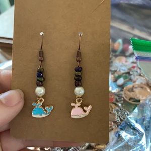 Home made cotton candy whale earrings Nickel free!
